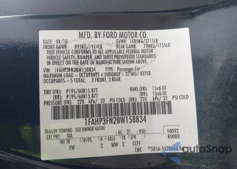 2011 Ford Focus Se z USA, uszkodzony, nr VIN 1FAHP3FN2BW158834